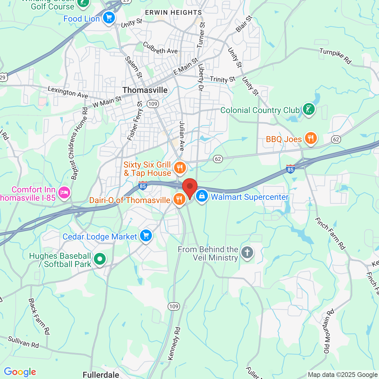 Google map image of our location in 1602 Liberty Dr Thomasville, NC